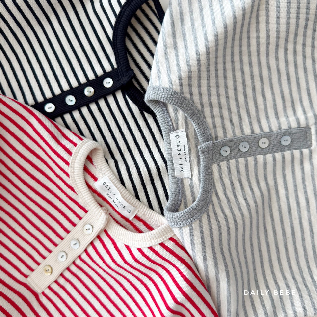 Stripe Henley-Neck T-Shirt-dailybebe-28