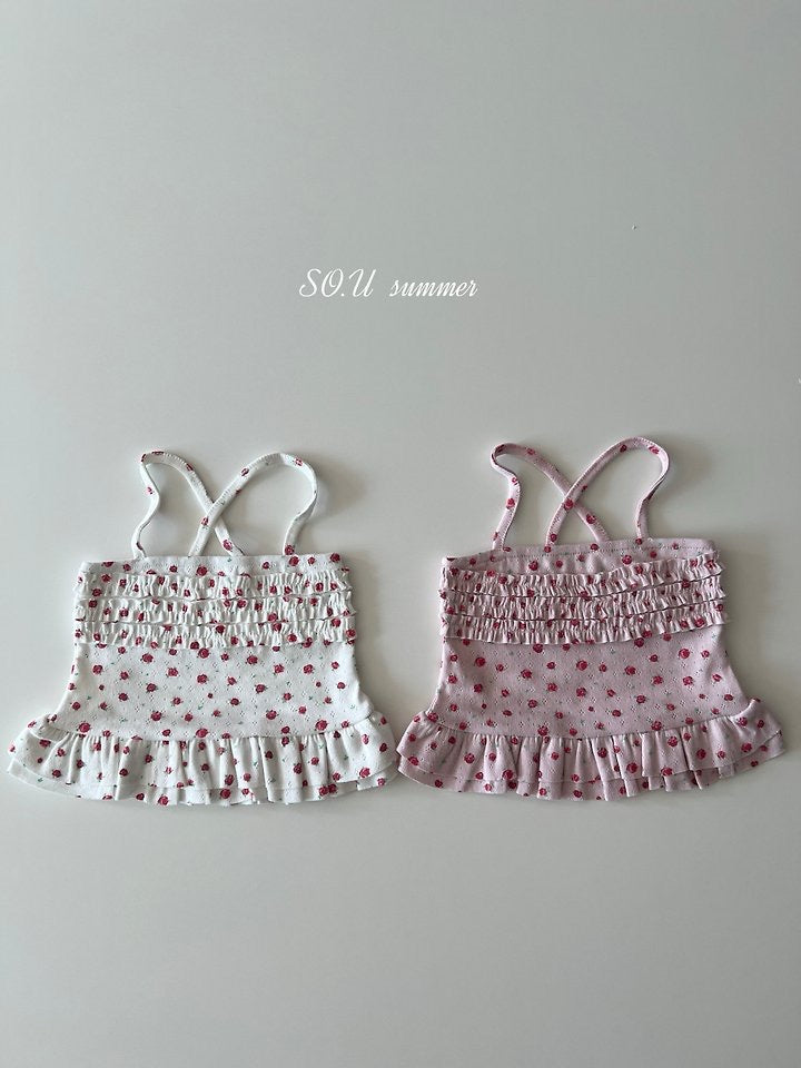 rose scrunchie strap sleeveless t-shirt-SO.U-25