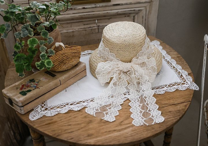 Marso Lace Straw Hat-FLO-42