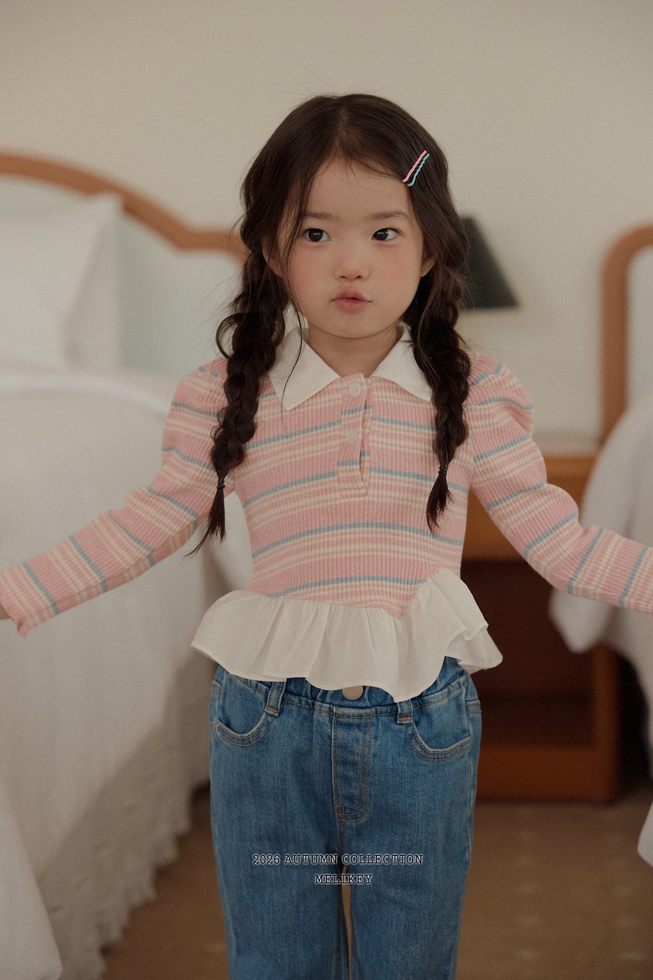 Diagonal Frill Collar T-Shirt-Melikey-17