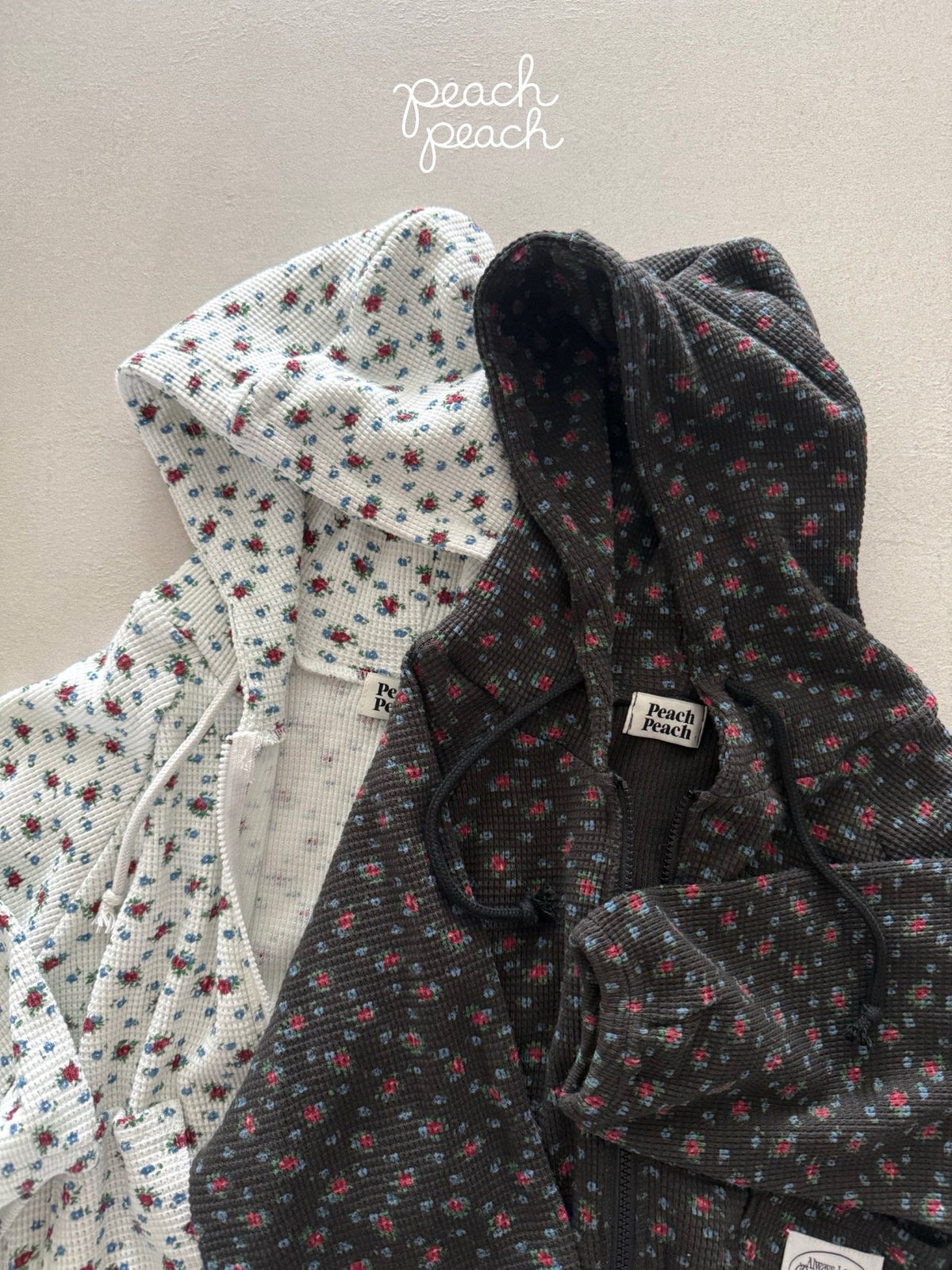 Rosy Waffle Zip-Up Hoodie-peach peach-3