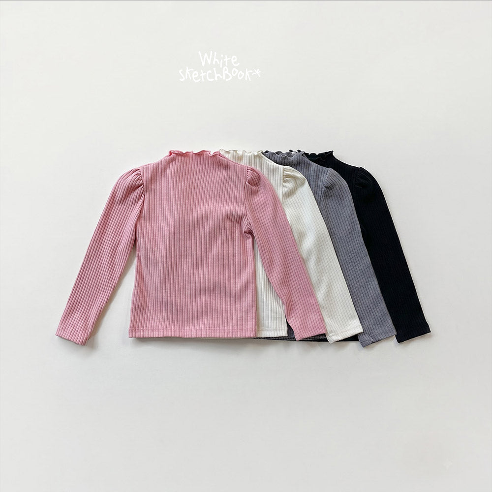Shirring Lettuce-Edge Ribbed Tee-White Sketch Book-13