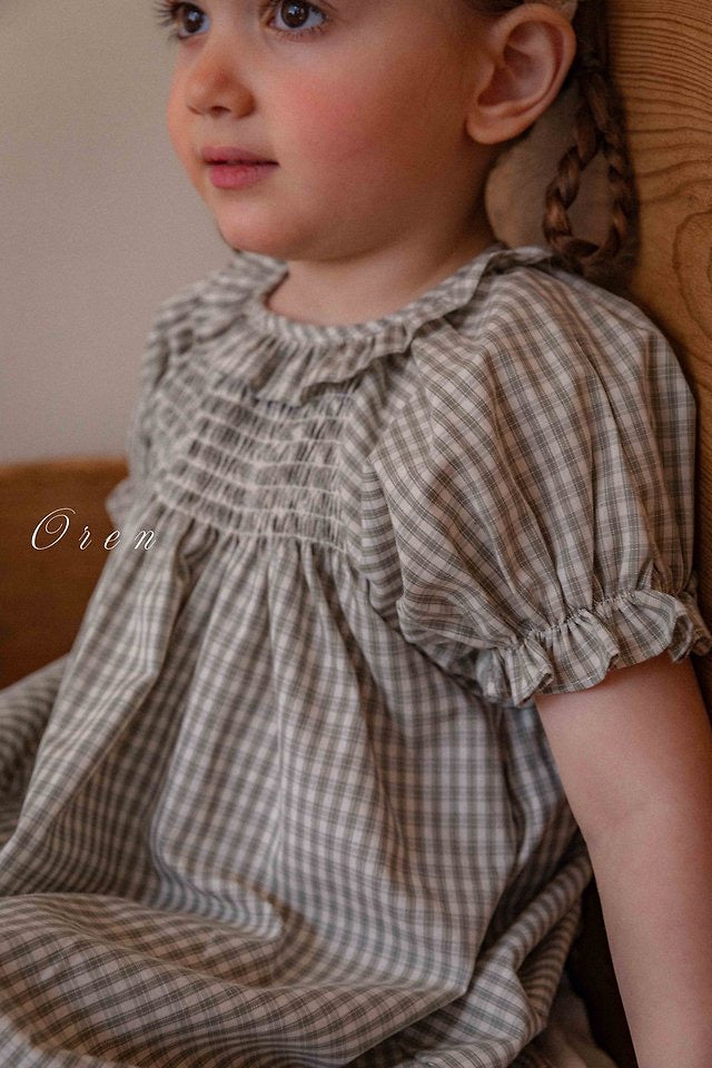 French check smocking dress - OREN / 3-16