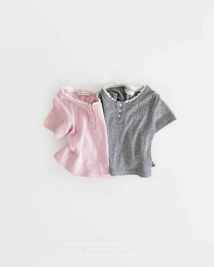Eyelet Henley Neck Tee -URBAN RABBIT-13
