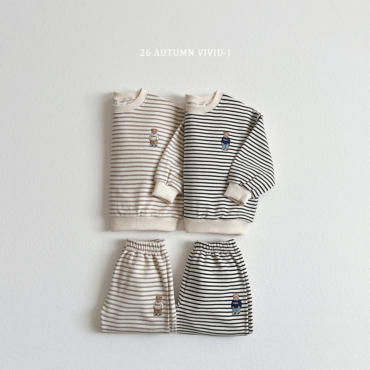 Stripe Bear Embroidered Two-Piece Set-vivid-i-88