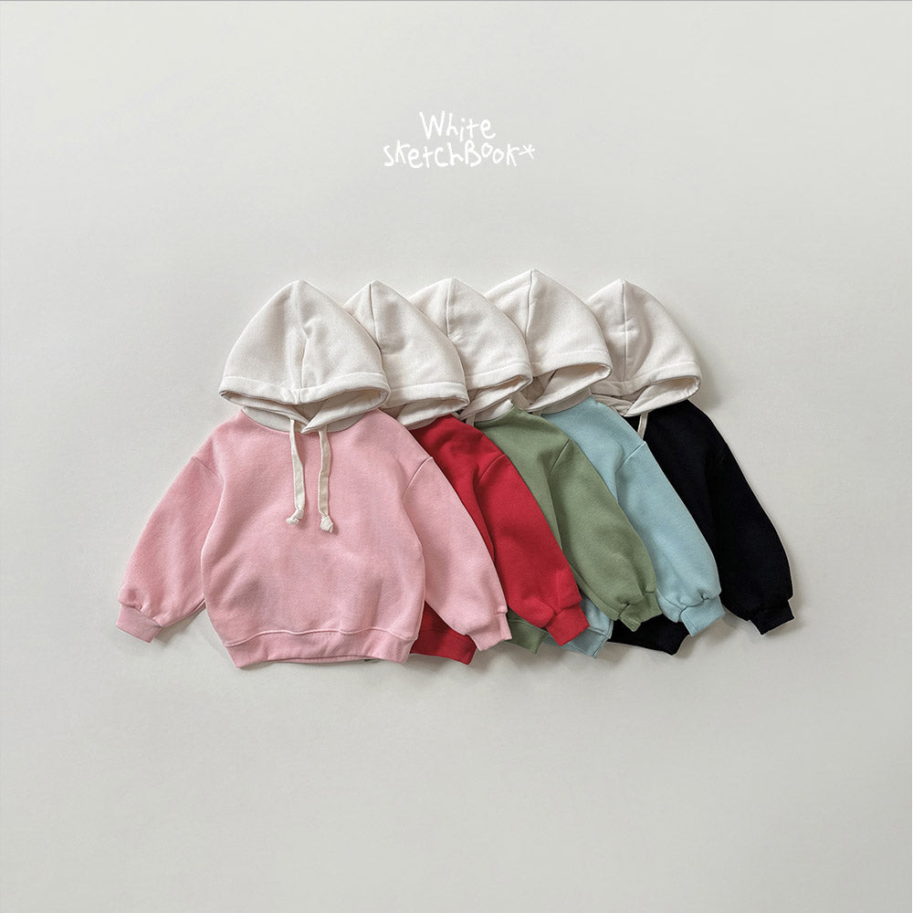 Simple Contrast Fleece Hoodie-White Sketch Book-24