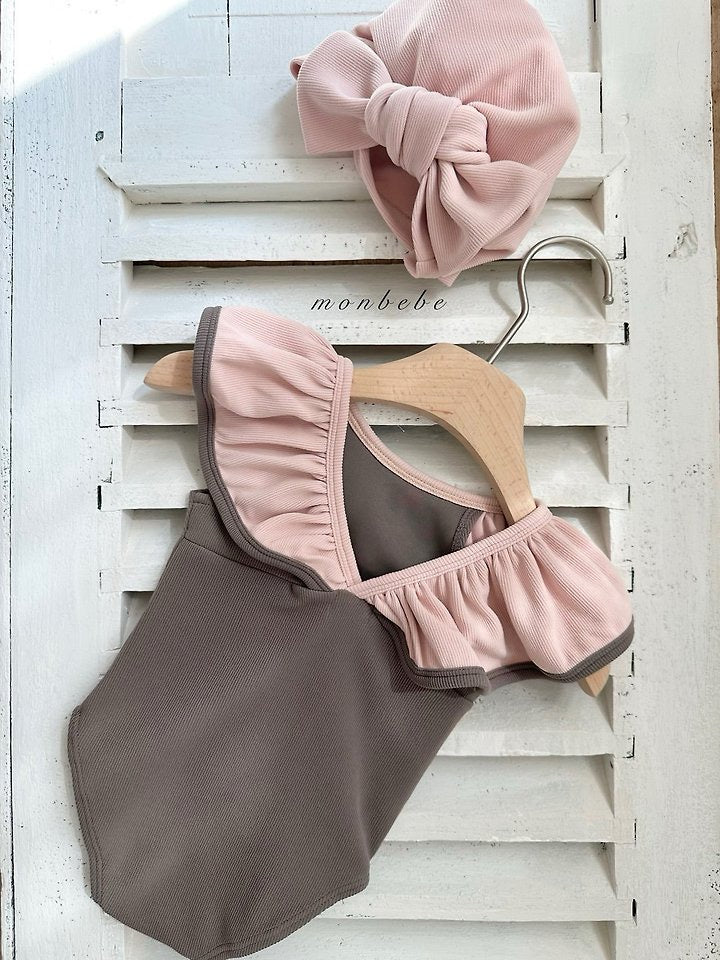 multi balm frill swim suit (with swim cap set )/ monbebe -70