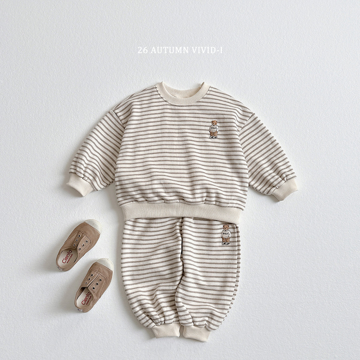 Stripe Bear Embroidered Two-Piece Set-vivid-i-88