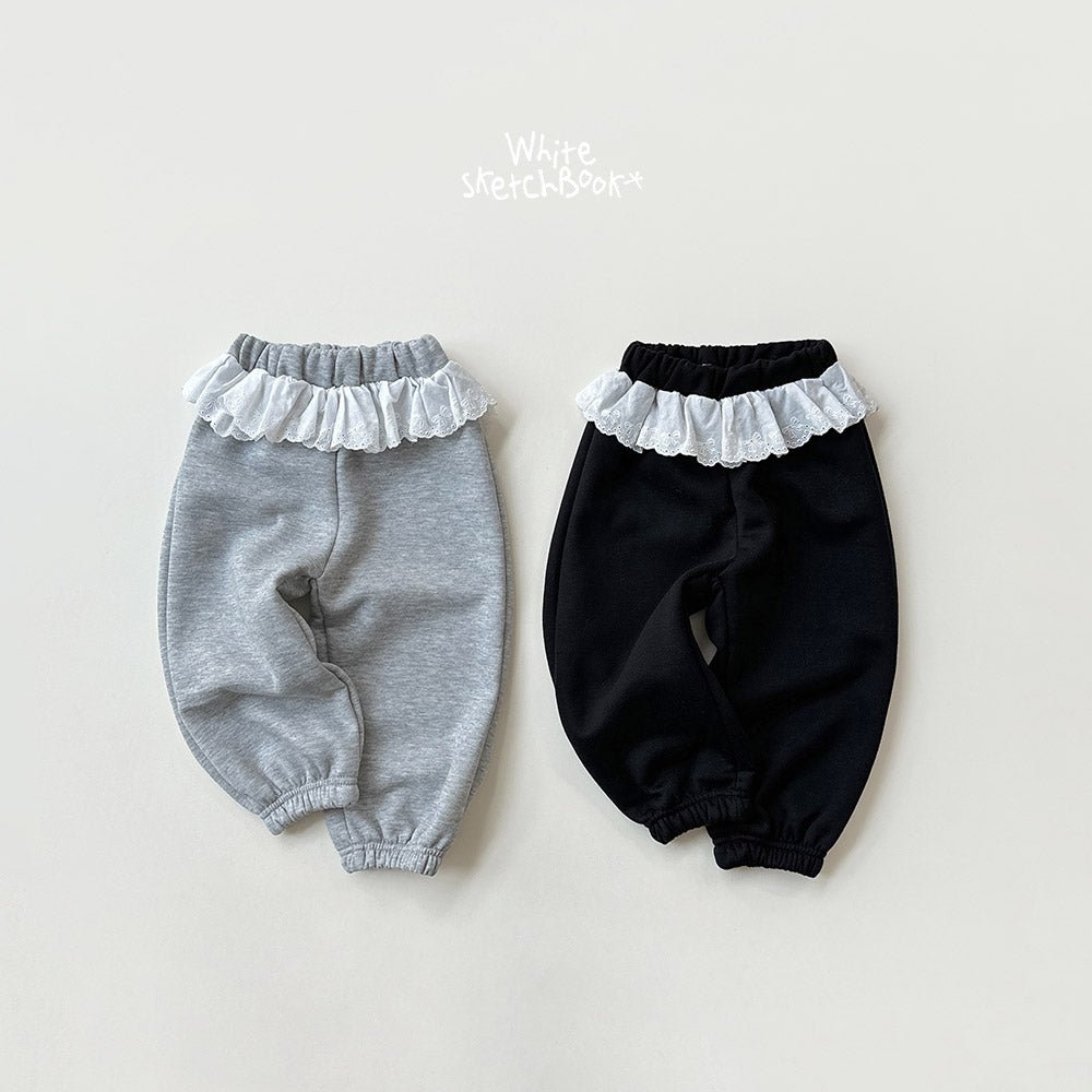 Roji Brushed Fleece Frill Pants-White Sketch Book-34