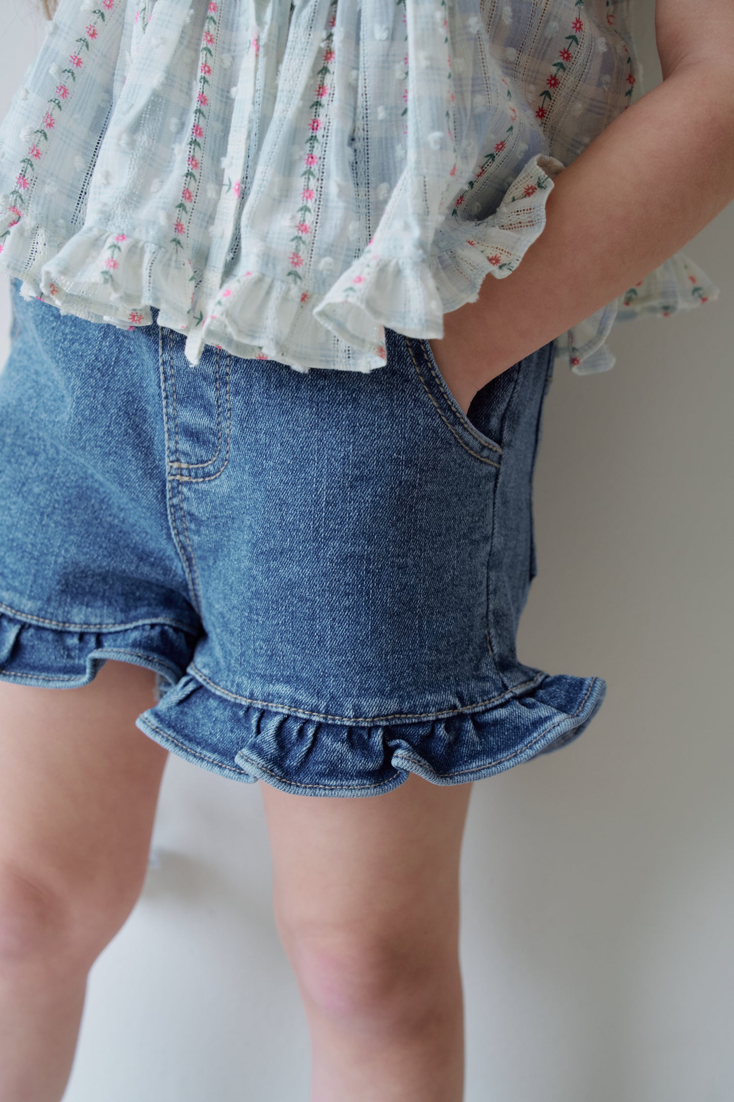 Frill Denim Shorts-momoann-18
