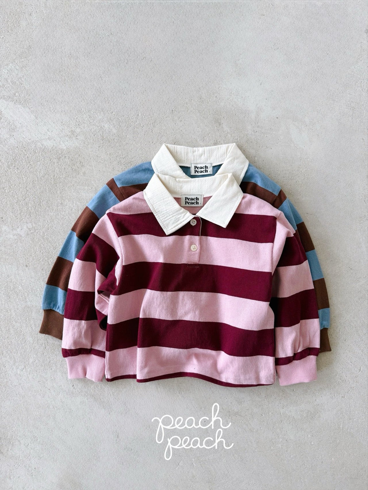Morning Tea Stripe Collared T-Shirt-peach peach-2