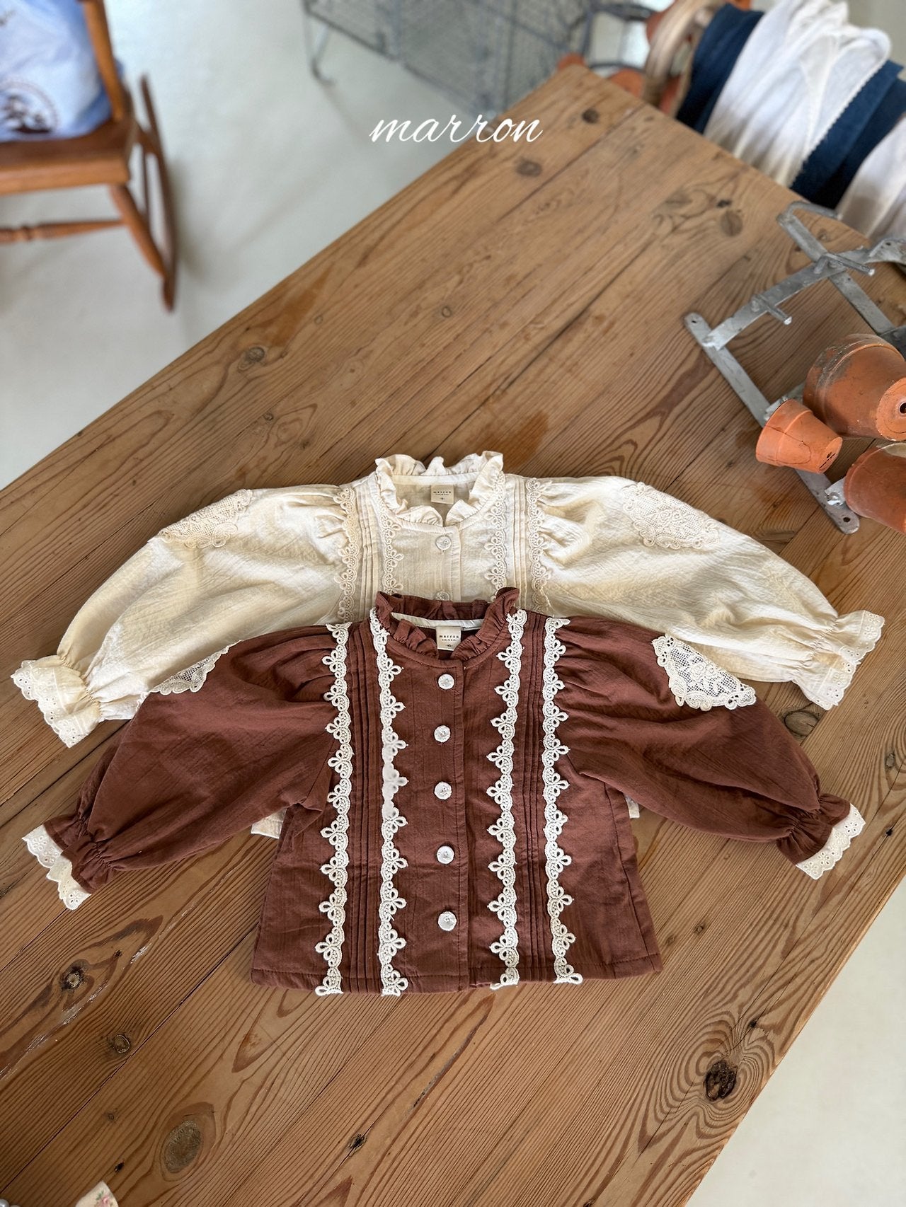 Motif Blouse-MARRON-38