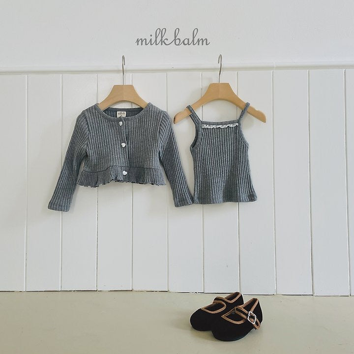 Heart Ribbed Cardigan Set-milkbalm-1