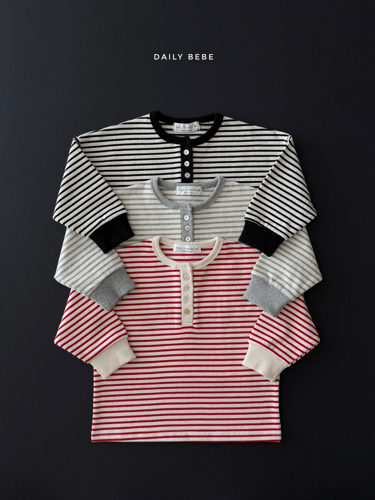 Stripe Henley-Neck T-Shirt-dailybebe-28
