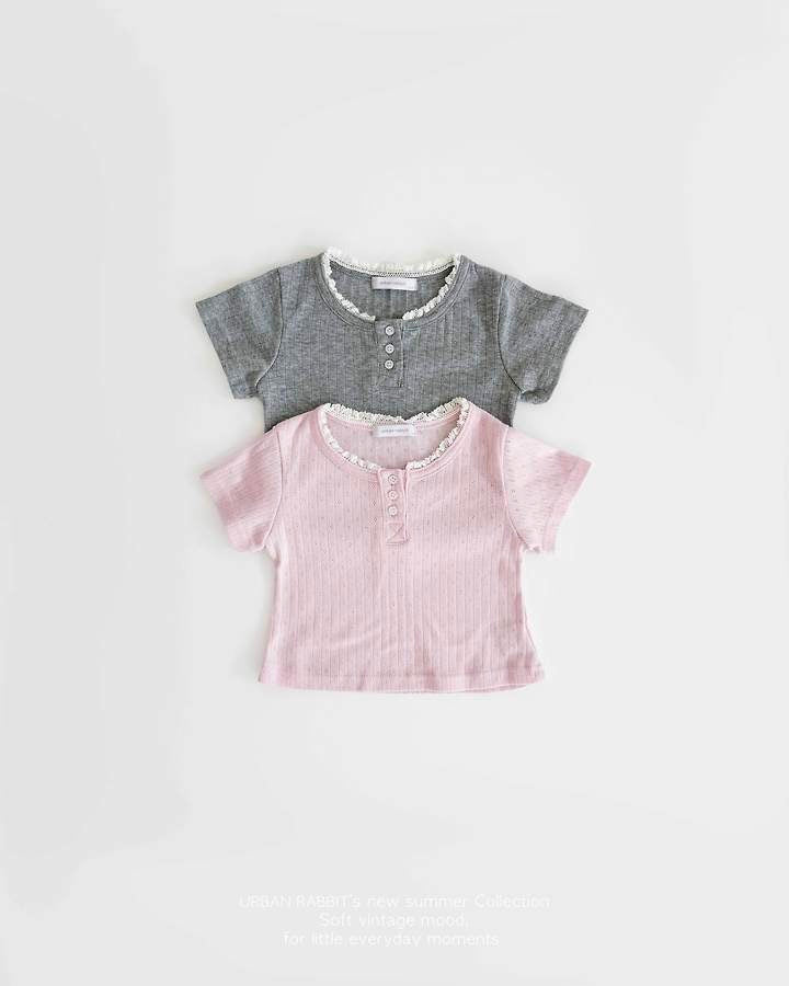 Eyelet Henley Neck Tee -URBAN RABBIT-13