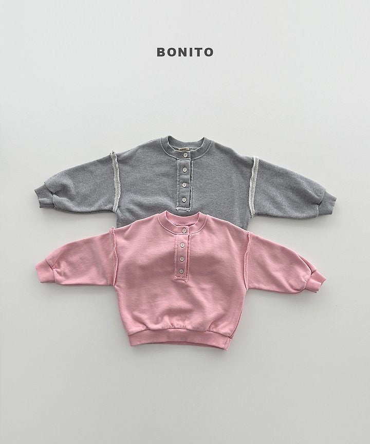 Raw Edge Henley Sweatshirt - BONITO - 028