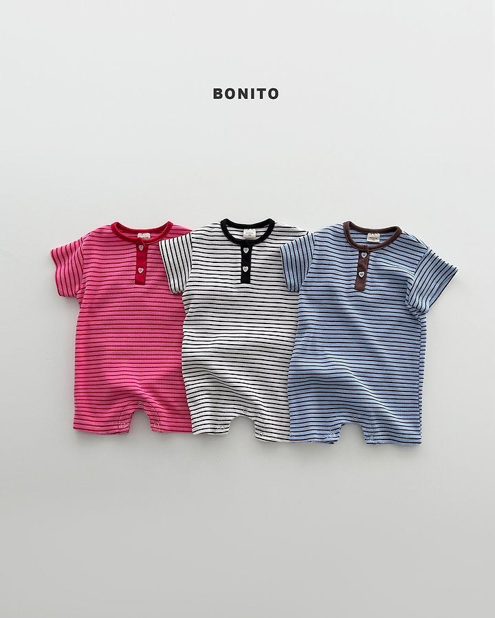Summer Waffle Stripe Button Romper-BONITO-56