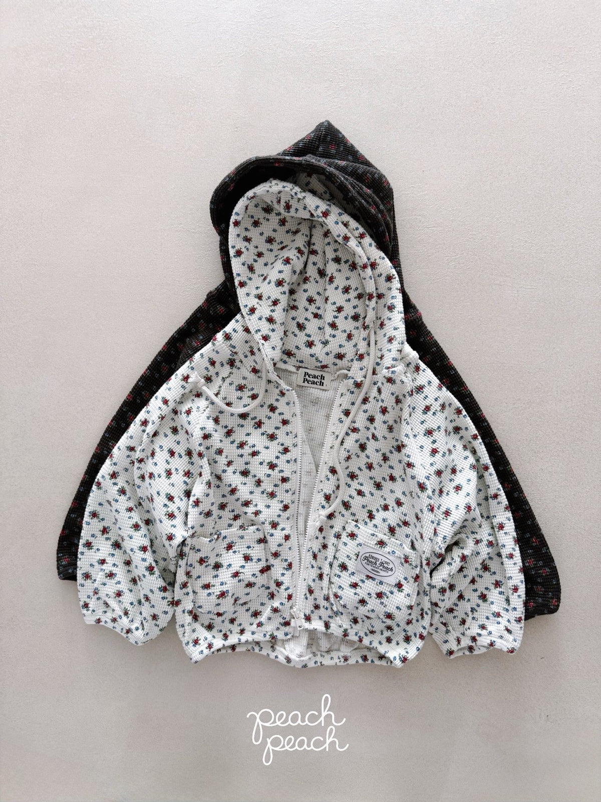 Rosy Waffle Zip-Up Hoodie-peach peach-3