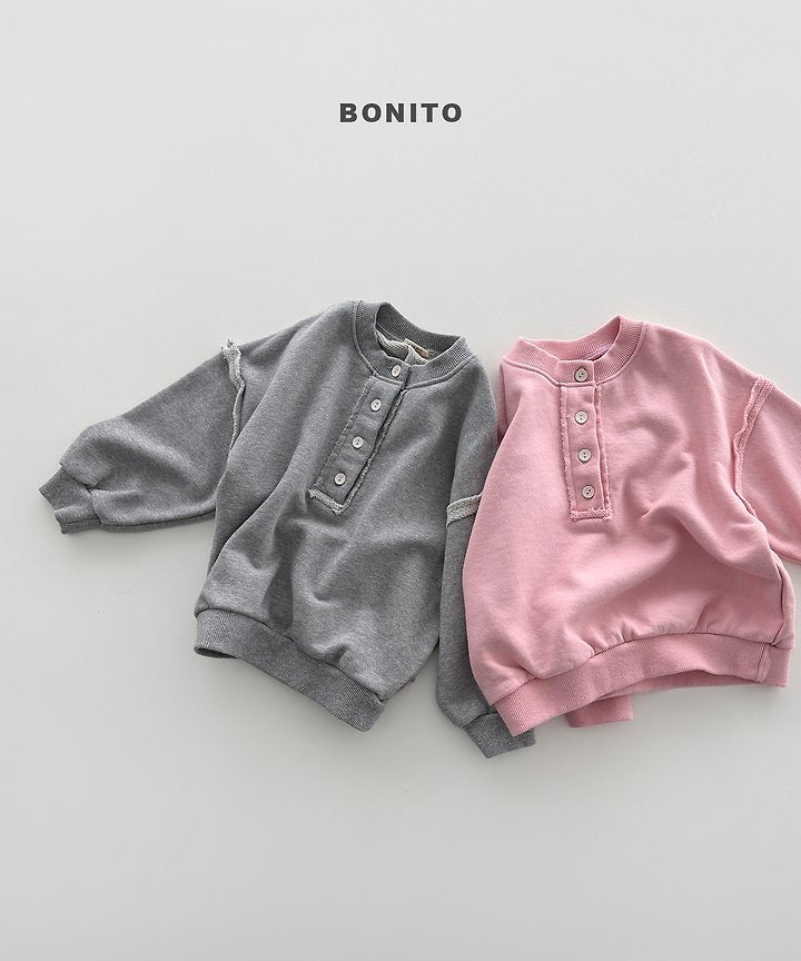 Raw Edge Henley Sweatshirt - BONITO - 028
