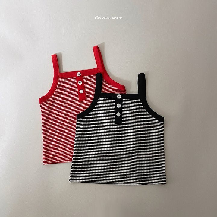 Button Stripe Sleeveless T-shirt-choucream-30