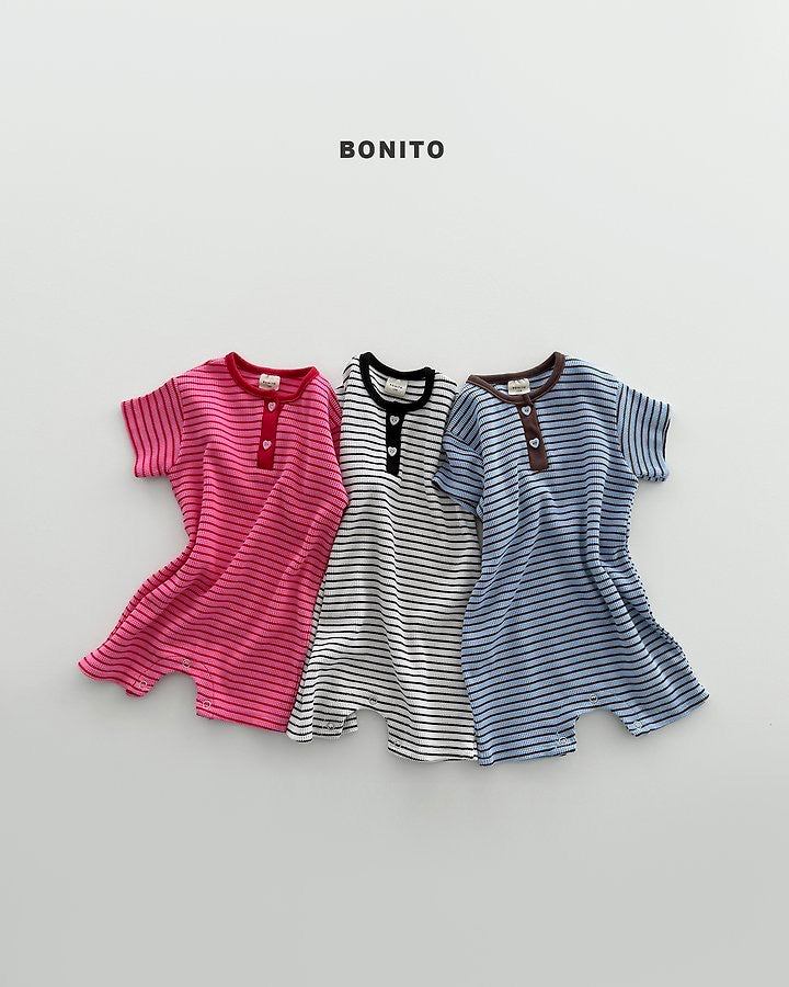 Summer Waffle Stripe Button Romper-BONITO-56