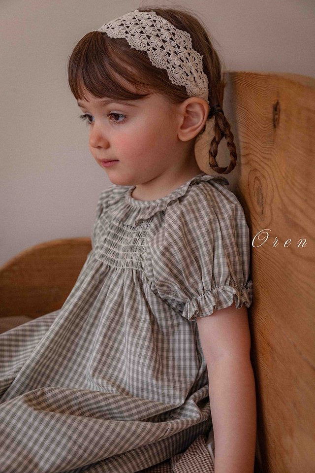 French check smocking dress - OREN / 3-16