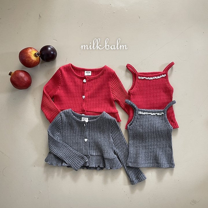 Heart Ribbed Cardigan Set-milkbalm-1