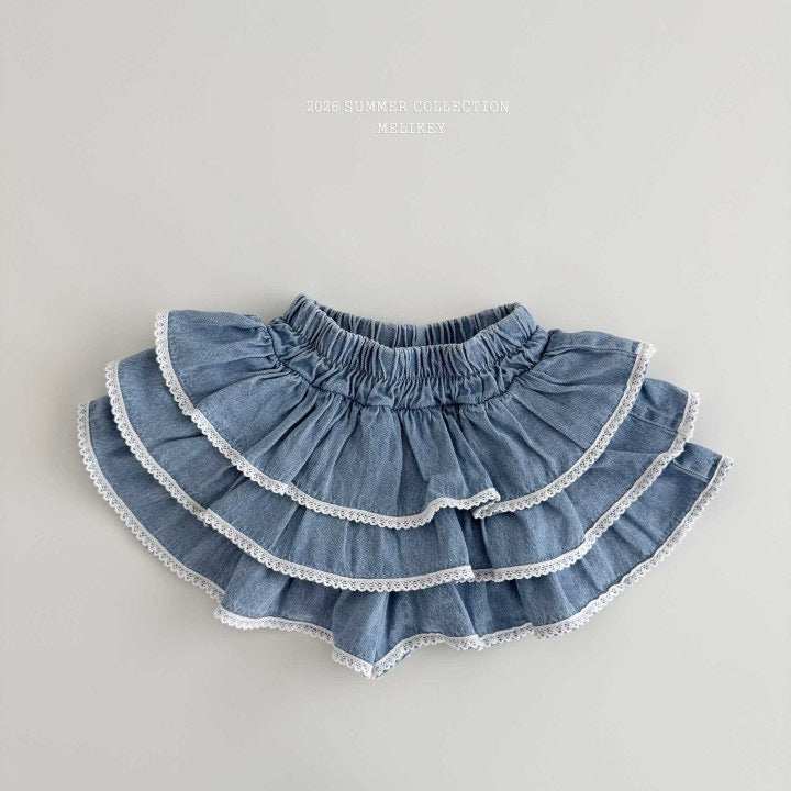 Lace Denim Tiered Skirt-melikey-28