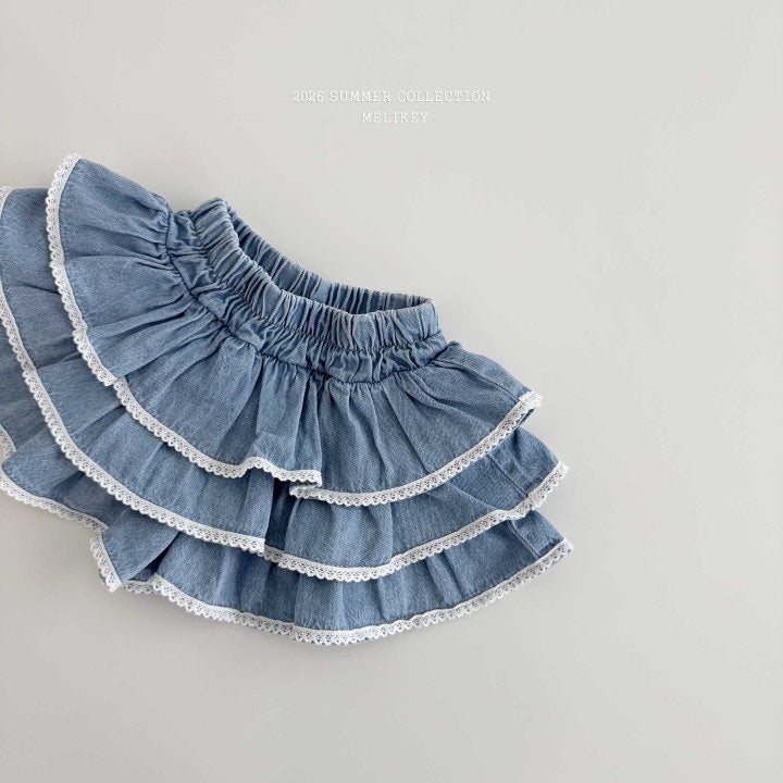 Lace Denim Tiered Skirt-melikey-28