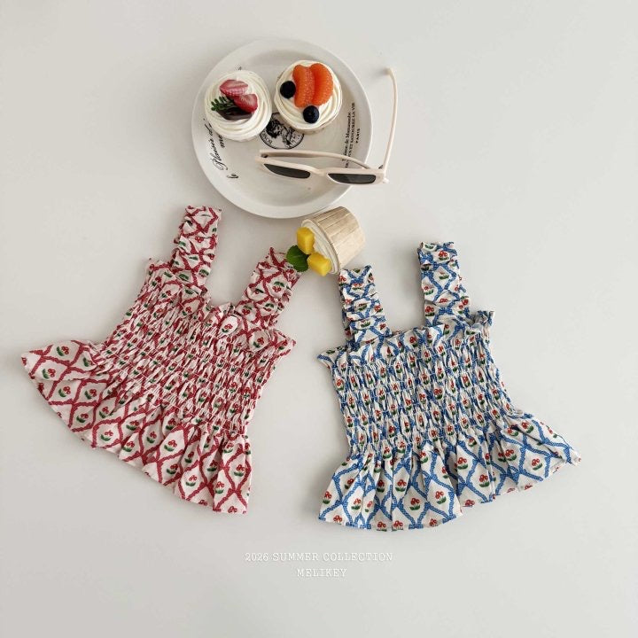 Cherry Ribbon Tucking Blouse-melikey-26