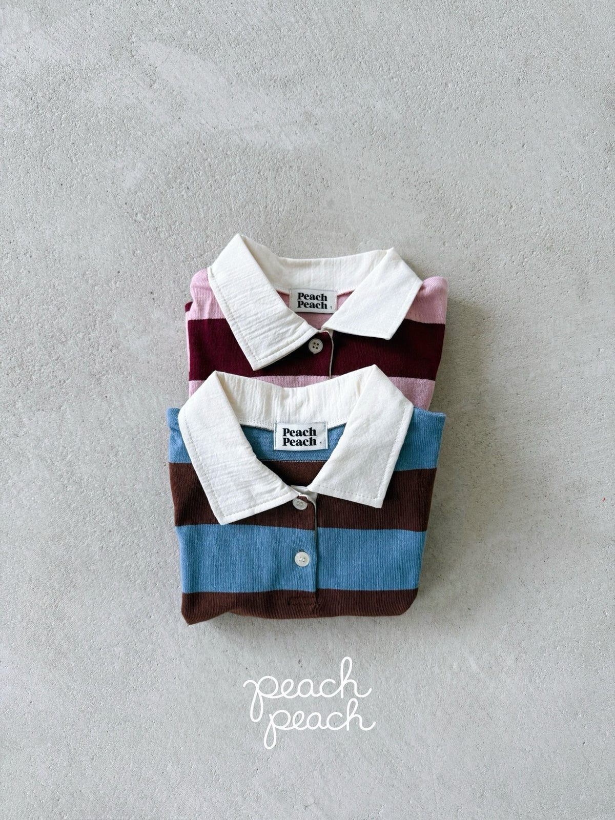 Morning Tea Stripe Collared T-Shirt-peach peach-2