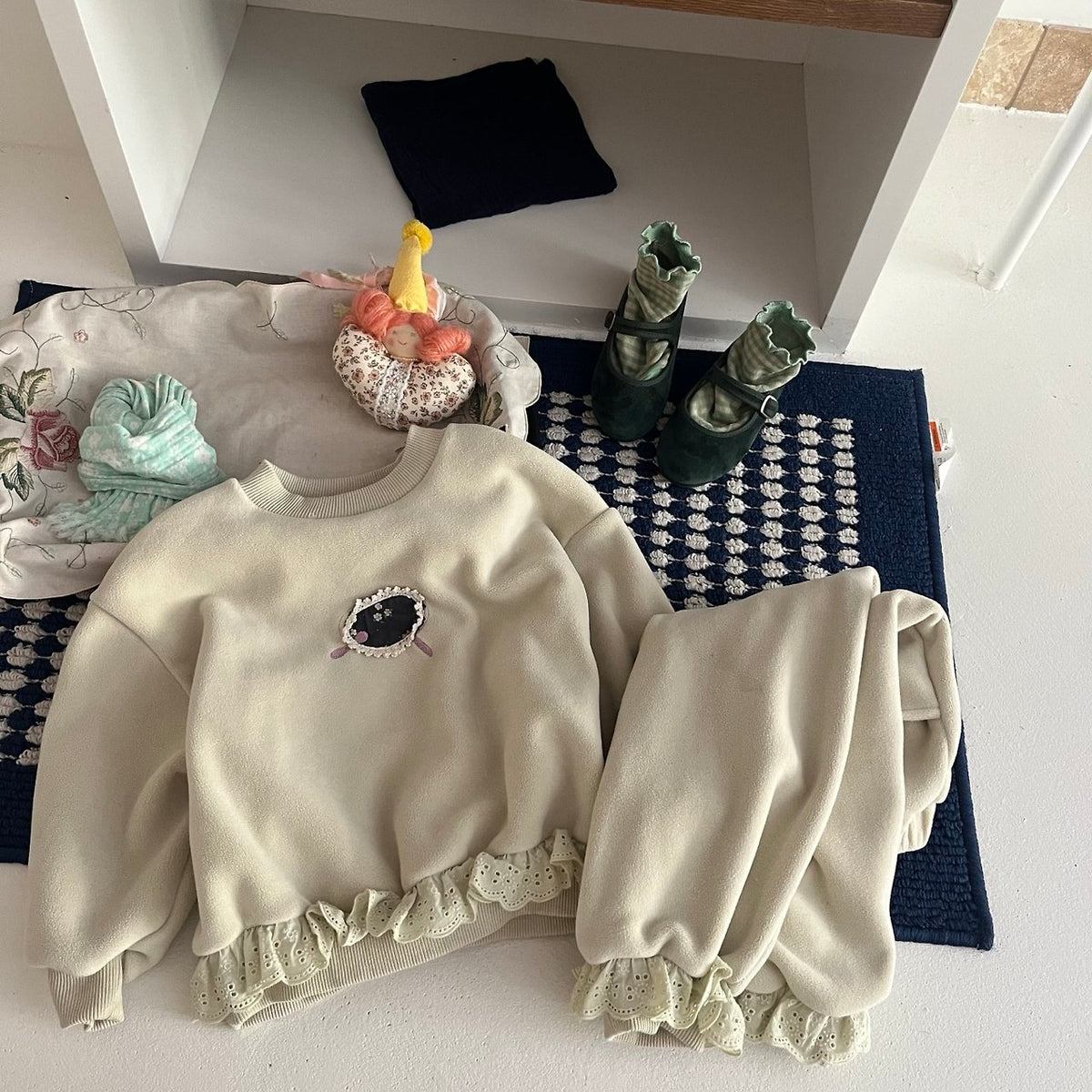Lime Brushed-Fleece Top and Bottom Set-aiai-30