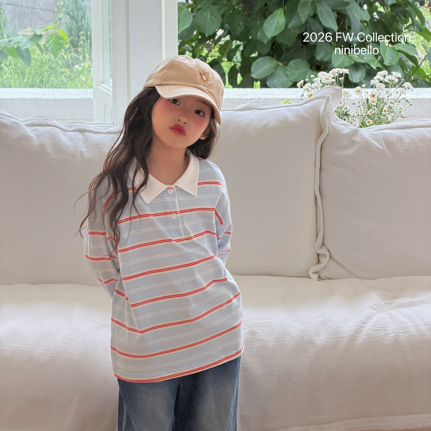 ｜即納｜●Milky Stripe Collar T-shirt-ninibello-a003