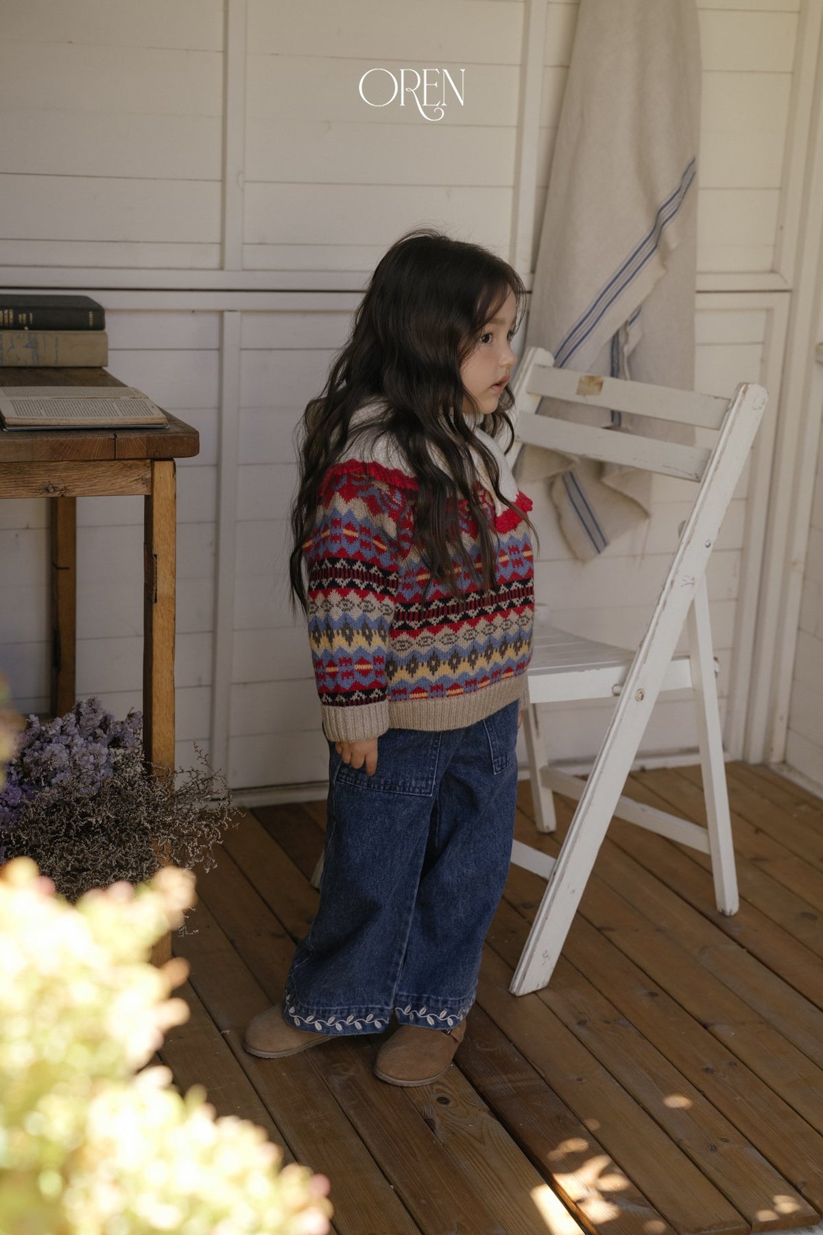 Maple Embroidery Denim Pants-OREN-16