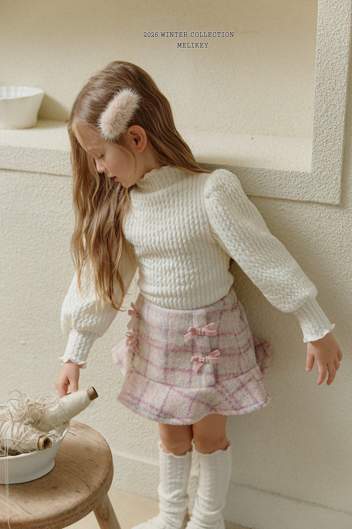 Check Ribbon Frill Skirt-Melikey-40
