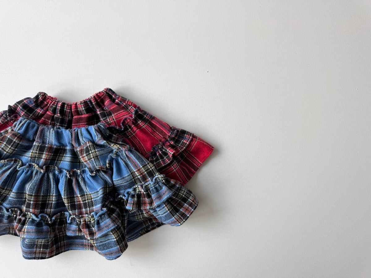 Fleece Check Tiered Frill Skirt-lepetitmot-9